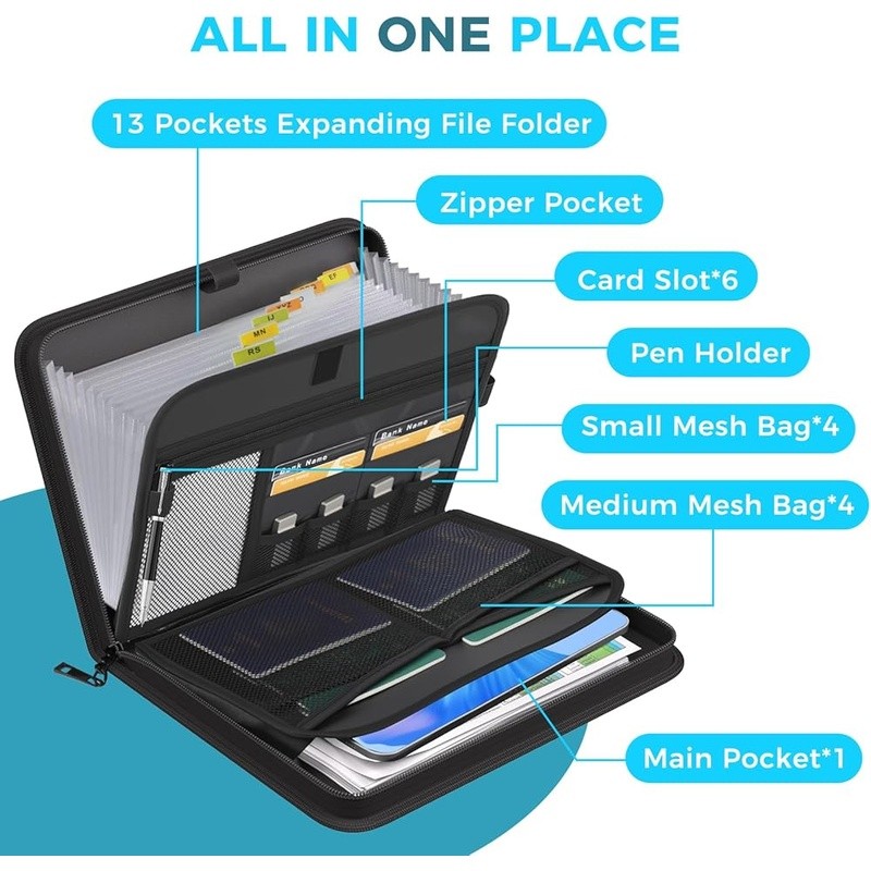 Fireproof Expanding File Organizer Portable Accordion Storage Folder Documents