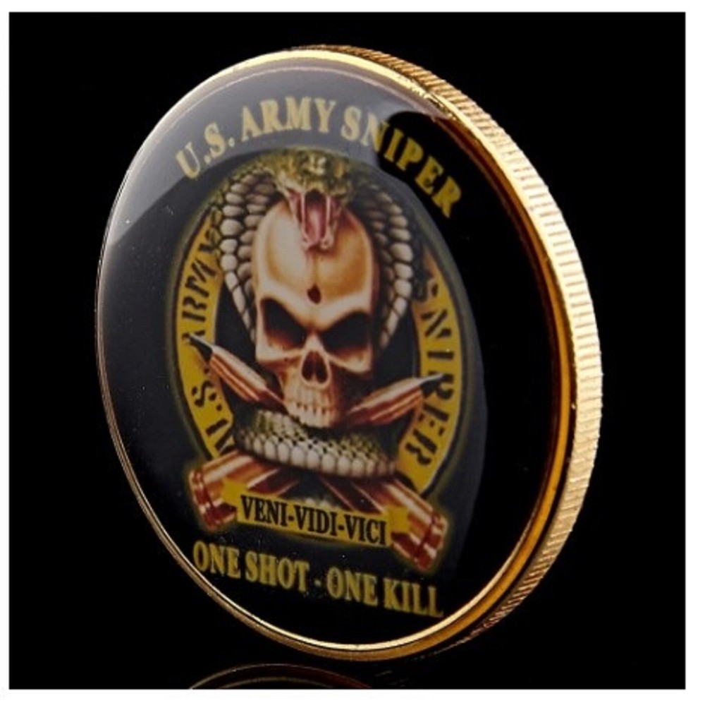 US Army Sniper One Shot One Kill Challenge Coin with Case