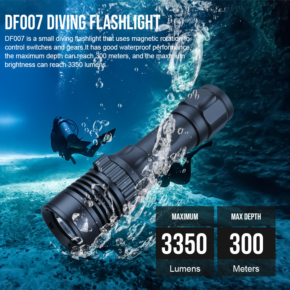 Trustfire DF007 LED Scuba Diving Flashlight 3350 Lumen 100M Dive Light 3 Modes