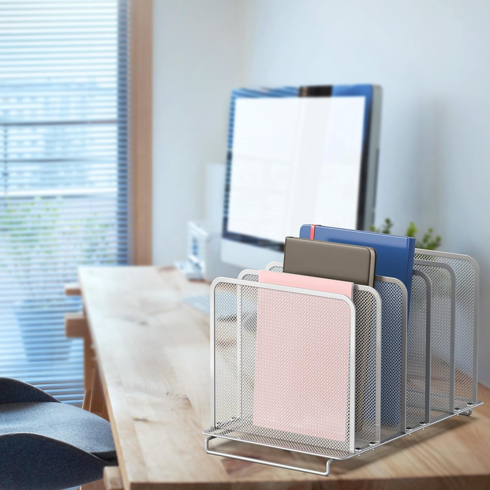 Expandable 5 Section Upright File Sorter Organizer, Silver