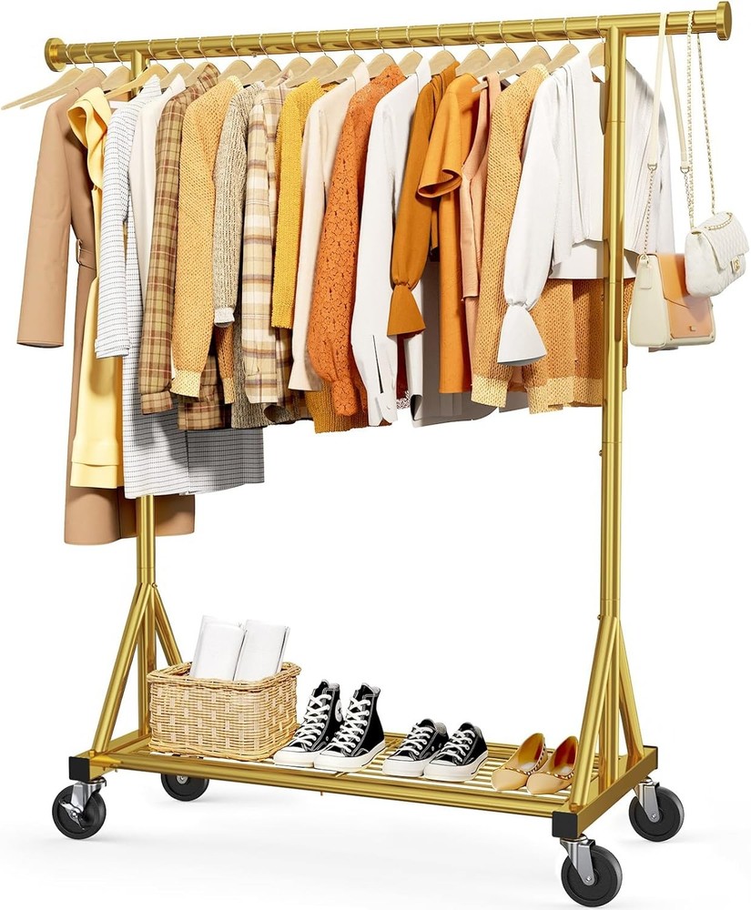 Heavy Duty Stainless Steel Rolling Clothes Rack W/ Mesh Shelf Lockable Wheels
