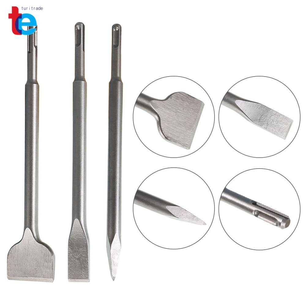 Concrete Drill Bit Set Includes Point Chisel + 20mm & 40mm Flat Chisel 6-Pack