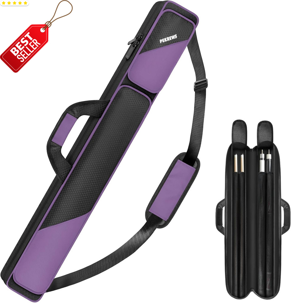 2x2 Pool Cue Case Holds 2 Sticks Soft Polyester Carry Bag Strap Pockets - US