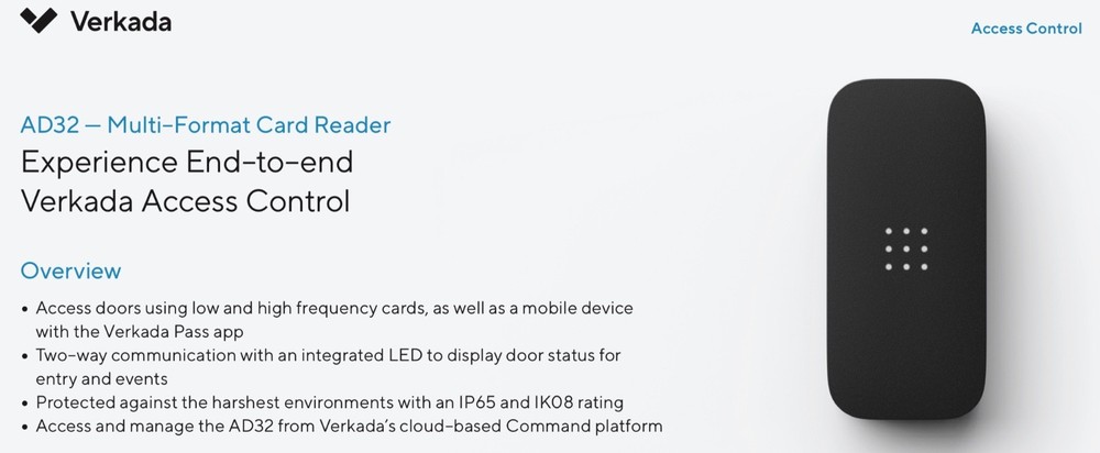 VERKADA AD32-HW SINGLE GANG DOOR READER