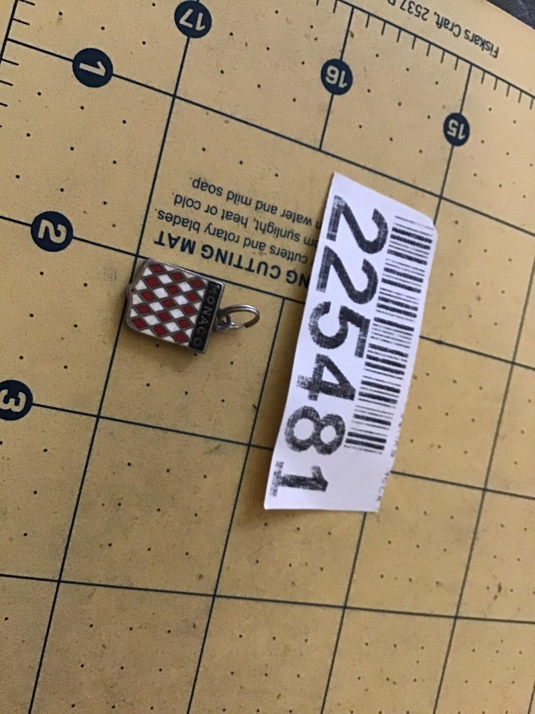 Vintage MONACO ~ SMALL SHIELD ~ Silver & ENAMEL Charm