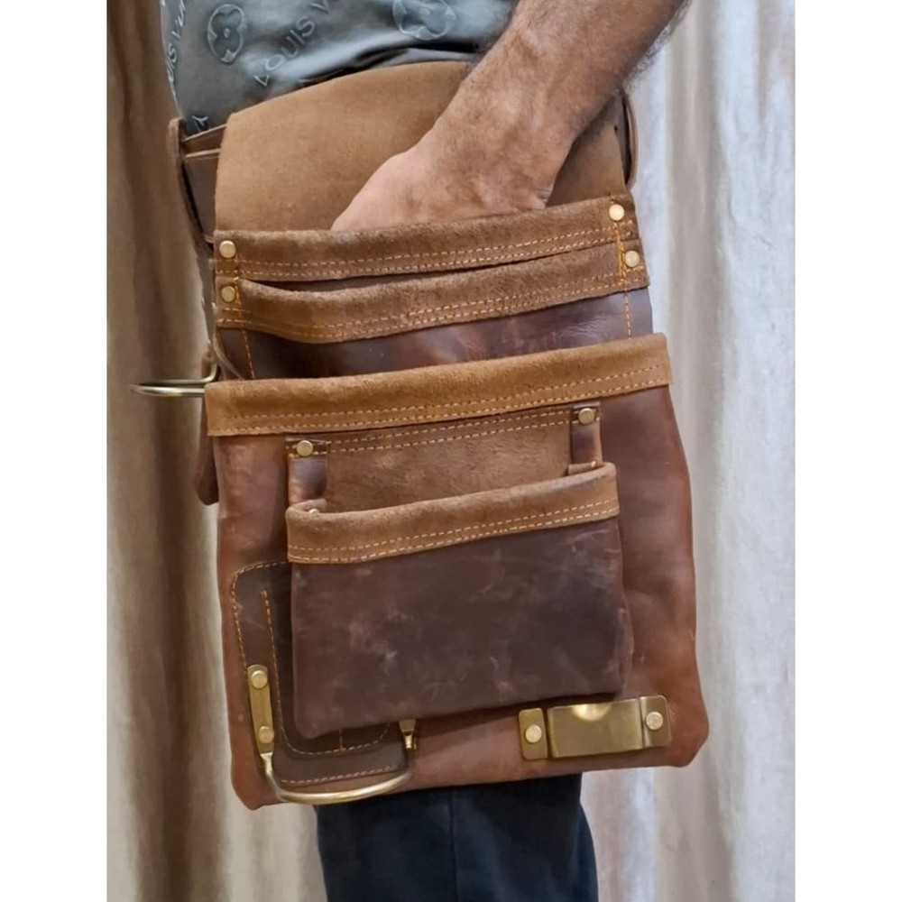 Vintage Leather Tool Belt - Multi Pocket Work Pouch for Professionals