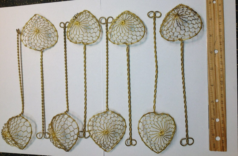 Vintage Brass/ Bronze Twisted Wire Net Hand Strainer Kitchen Tool Egg Dipping
