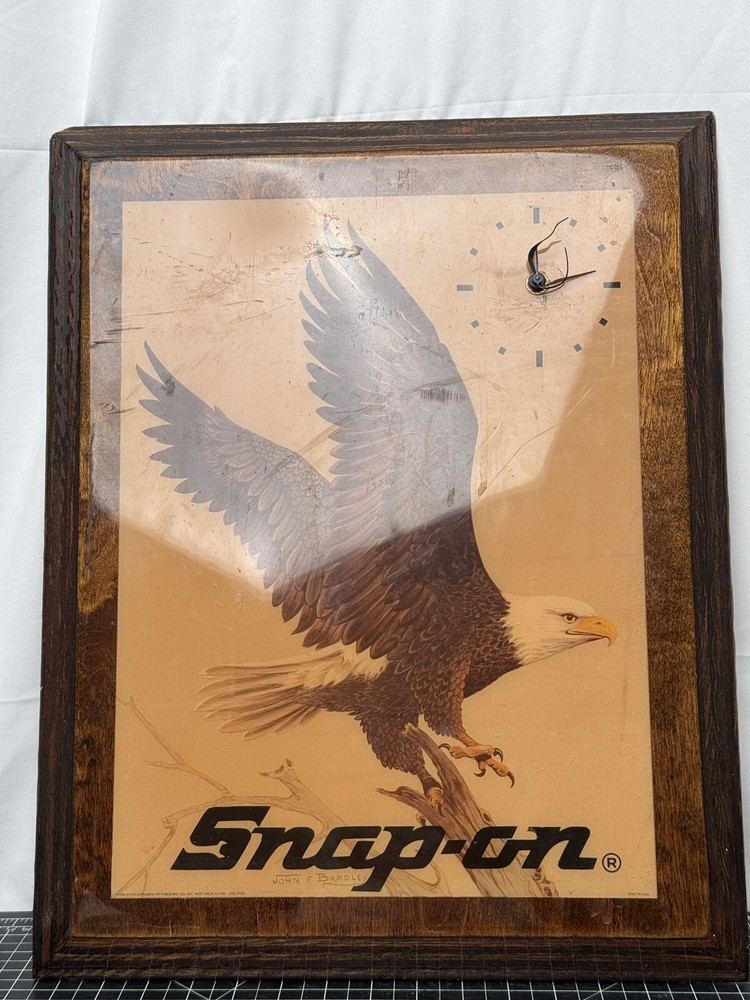Vintage Snap-On Clock with Eagle  John E. Bradley Artwork Lithograph (damaged)