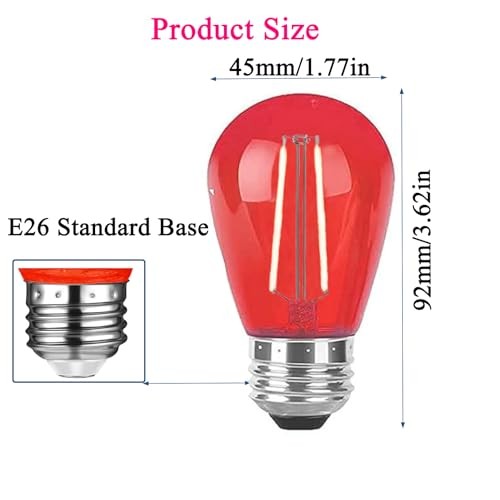 S14 Red LED Bulb Replacement LED Light Bulbs 2W Plastic Shatterproof Night