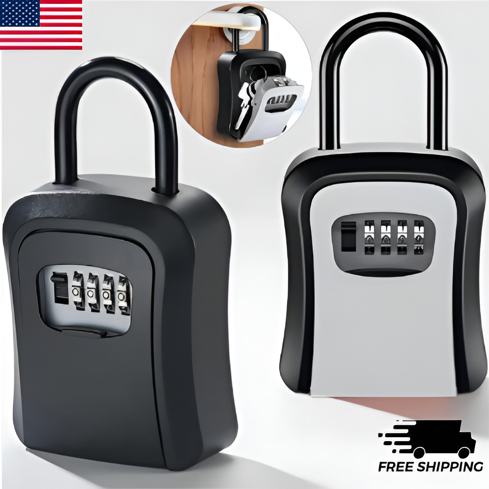 Key Lock Box for Door Handle Waterproof Resettable 4-Digit Combination Lockbox
