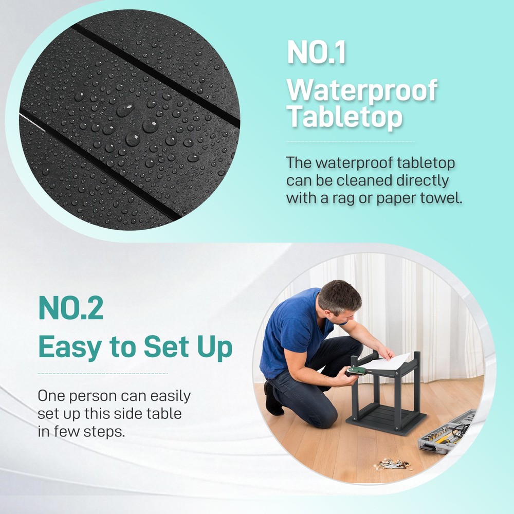 2-Tier Storage In/Outdoor Rectangle Side Table HDPE End Table, Weather Resistant