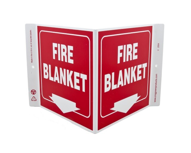 Fire Blanket Wall-Projecting V-Sign w/ Down Arrow
