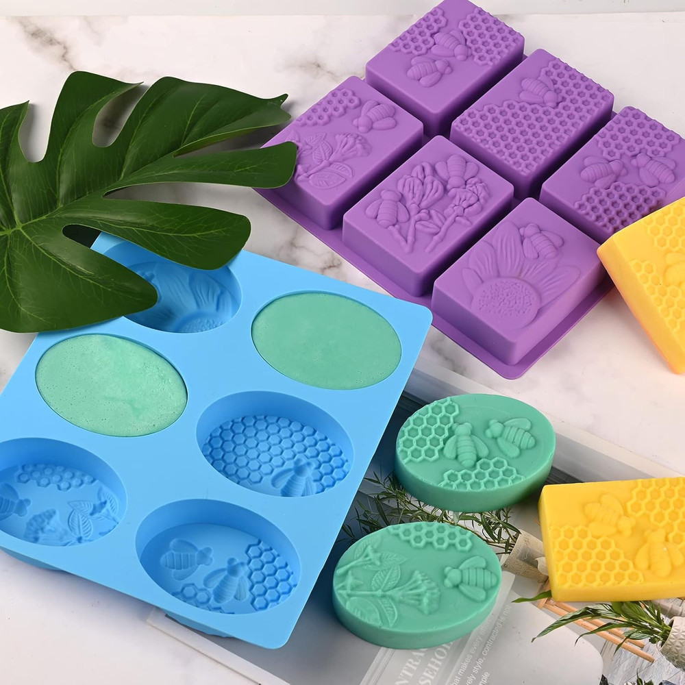 2 Pack 6 Cavity Bee Silicone Soap Molds Rectangle Oval Honeycomb Silicone Molds