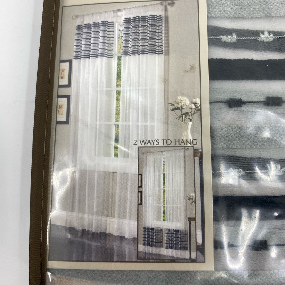 Lot 2 Jaclyn Smith Chenille Sheer Window Panel Black Gray 54" x 63"