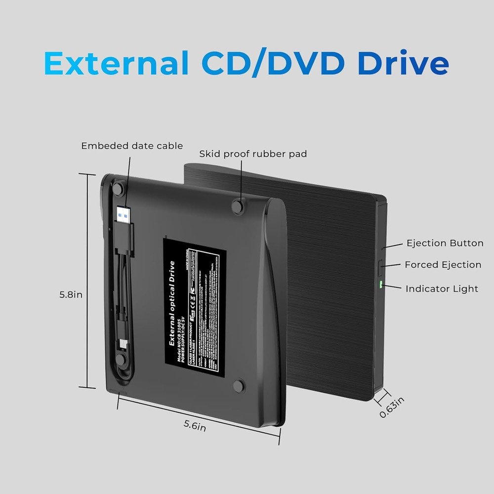 External USB 3.0 Type-C CD/DVD Drive Burner Reader for Laptop Mac Windows