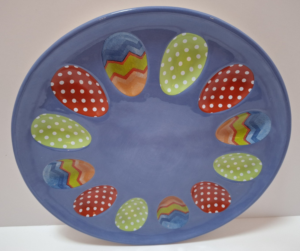 Harry & David 2008 Easter Egg/Deviled Egg Platter Ceramic Porcelain 12 Egg Beds