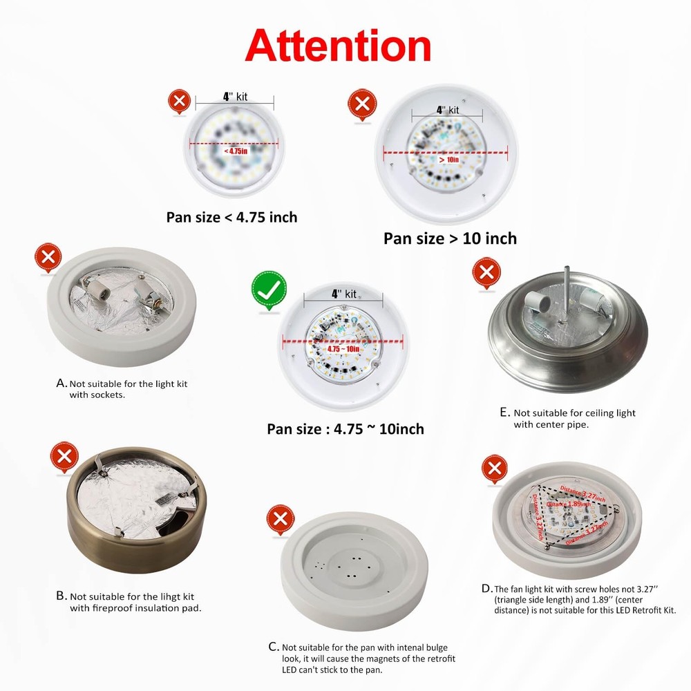 4 inch Ceiling Fan LED Light Replacement 6000K, 18W 2000LM LED Retrofit Kit, ...