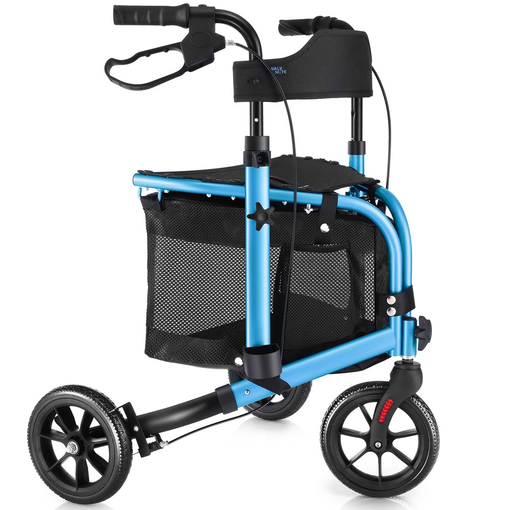 WALK MATE 3 Wheels Rollator Walker 260lb Seat Backrest 10Lb Lightweight Foldable