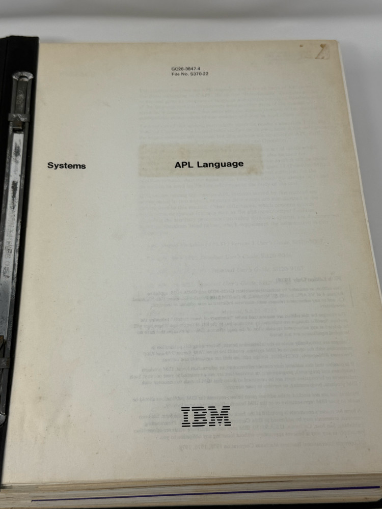 IBM APL Programming Manual Vintage Computer Reference 1982 Binder