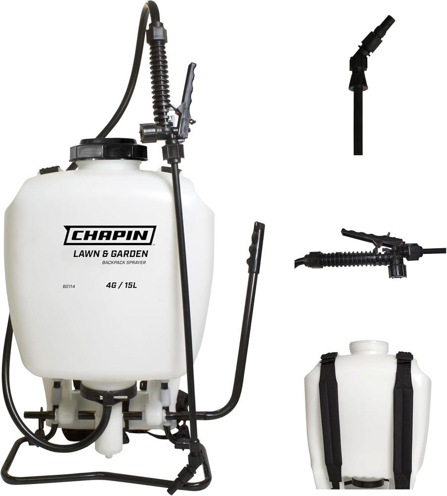 Backpack Sprayer, 4‑Gallon Pump Sprayer, Translucent Poly Tank,