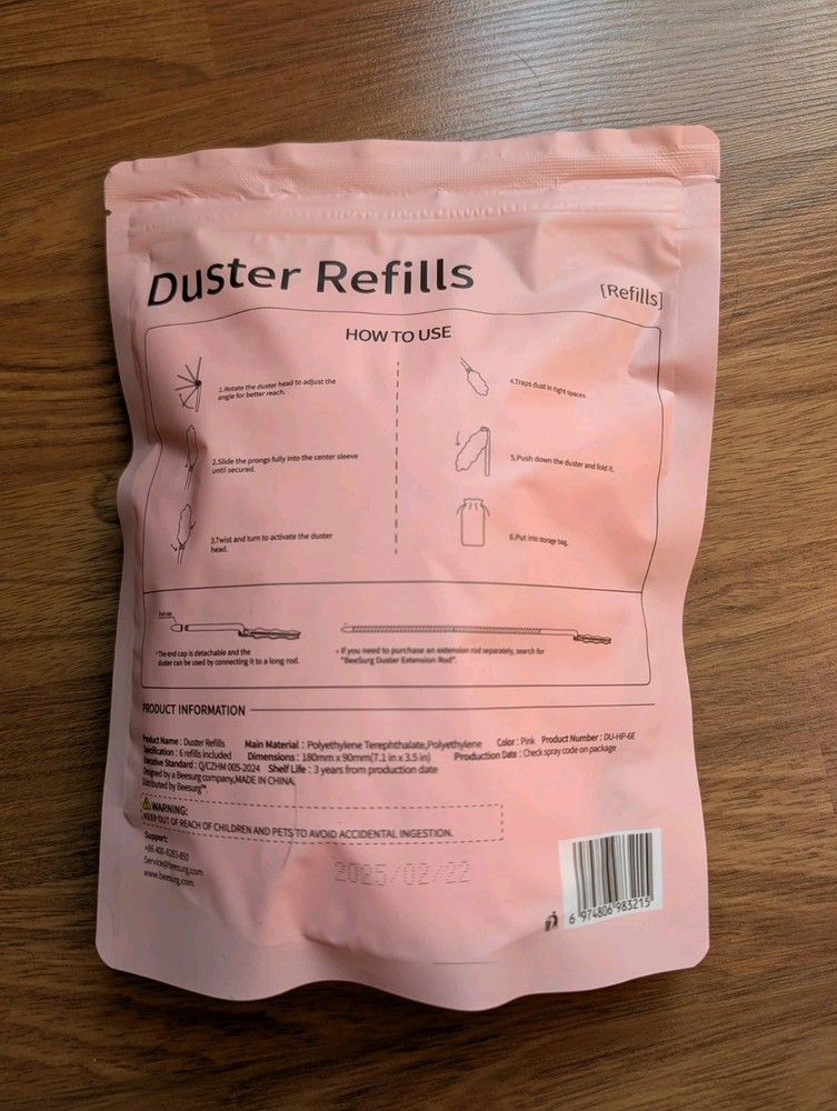 BeeSurg Pink Duster Refills Starter Kit Extended Handle 6 Pcs Dust Replacements