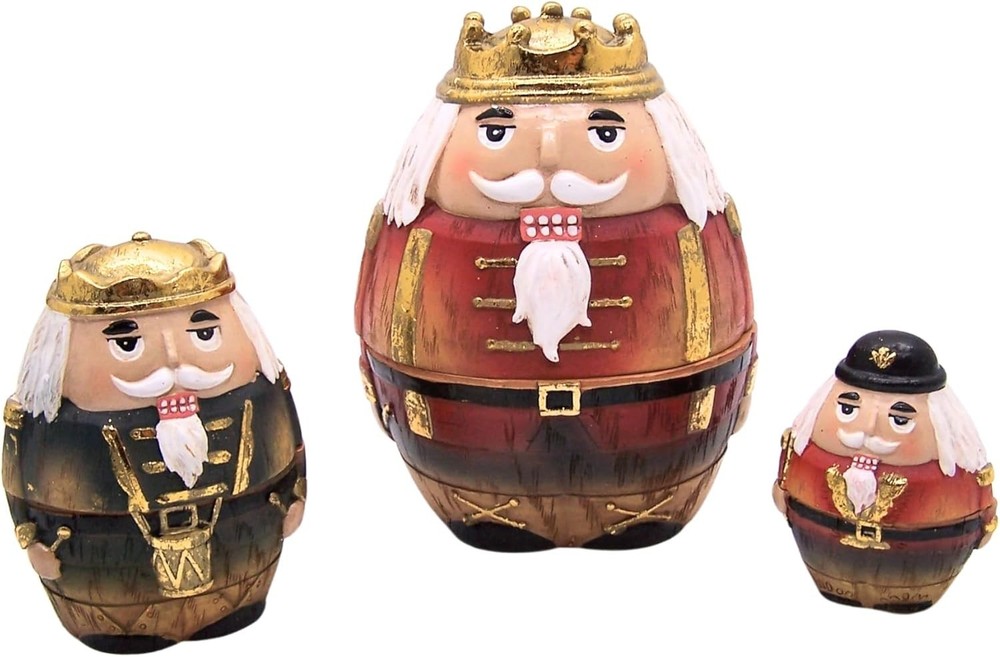 3pc Nesting Nutcracker Set Christmas Holiday Decor Stacking Soldier Figurines