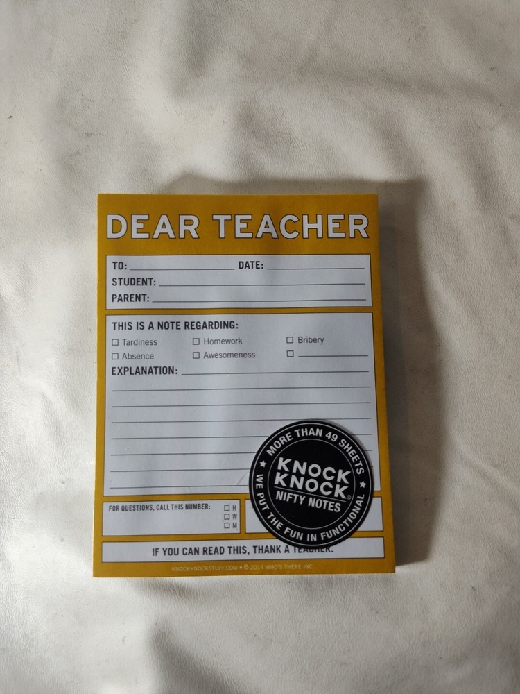Knock Knock Dear Teacher Excuse Note Pad - 50 Sheets