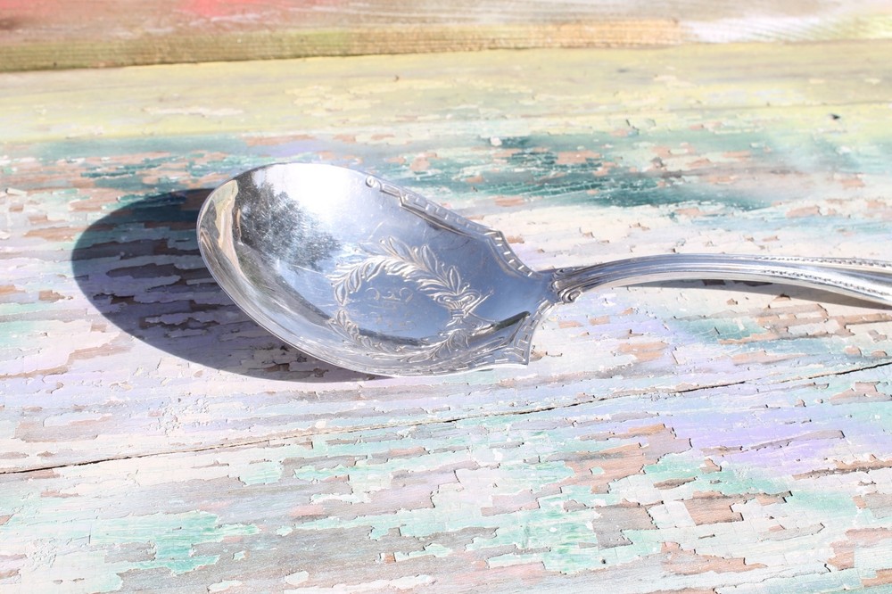 Silverplate Serving Spoon Ornate with Engraving