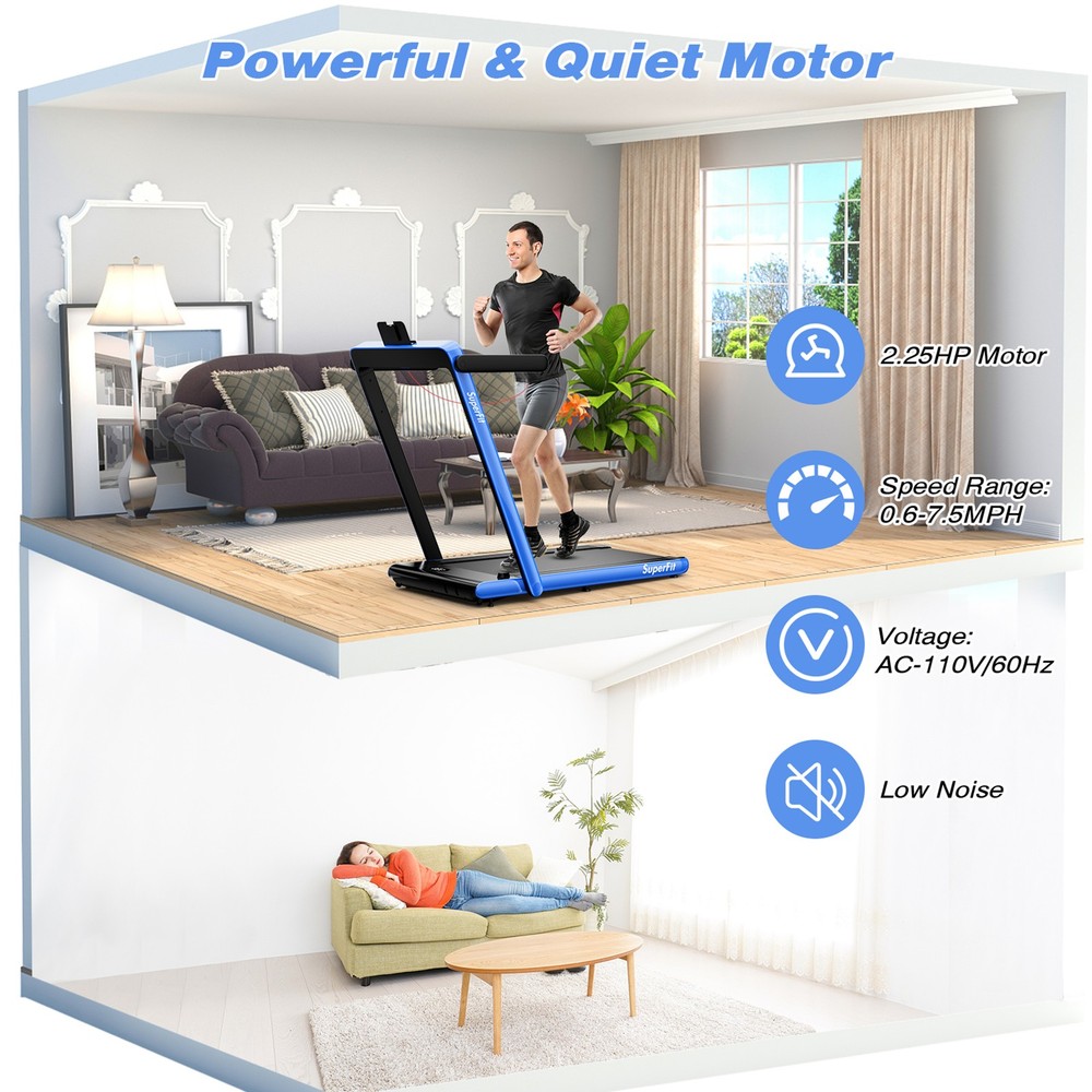 Motorized Treadmill Folding Under Desk Electric Treadmill Navy