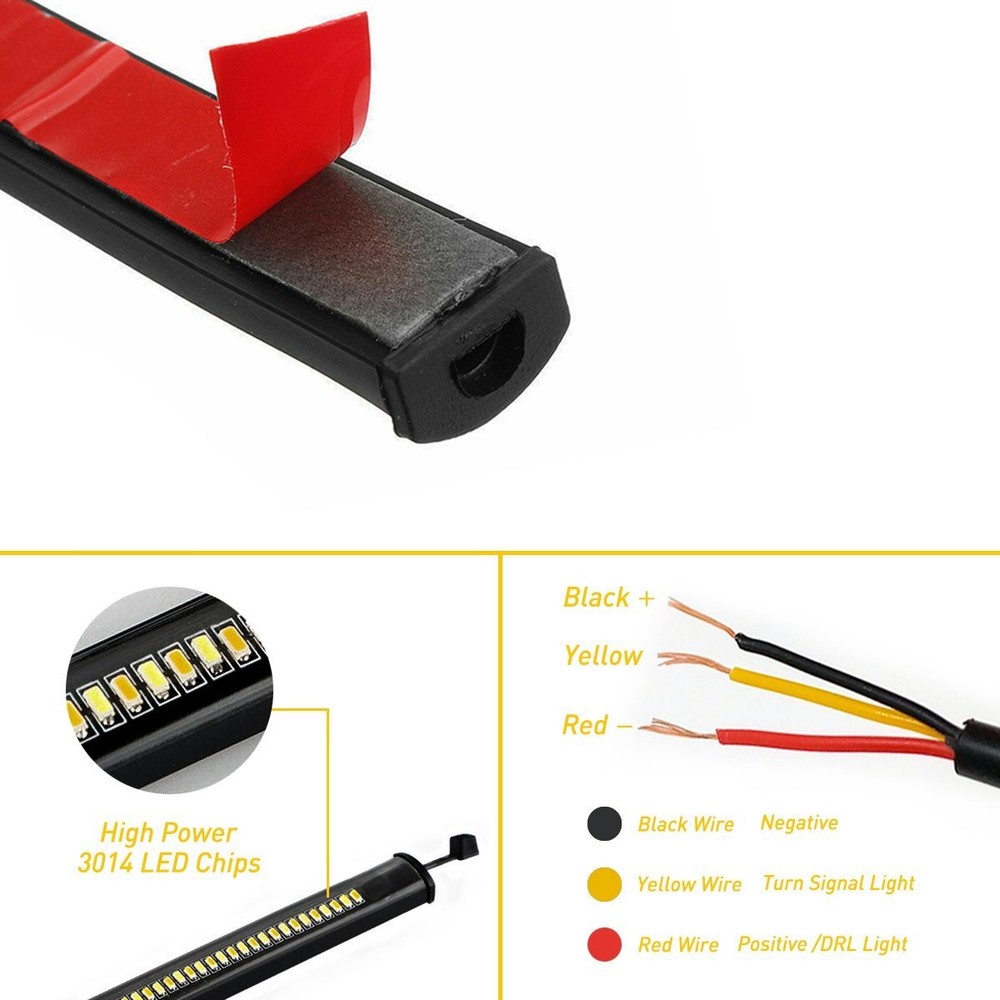 2pcs LED Switchback W/A Turn Signal Motorcycle Daytime DRL Strips Light D