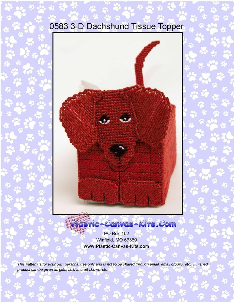 Dachshund Dog 3-D Tissue Topper-Plastic Canvas Pattern or Kit