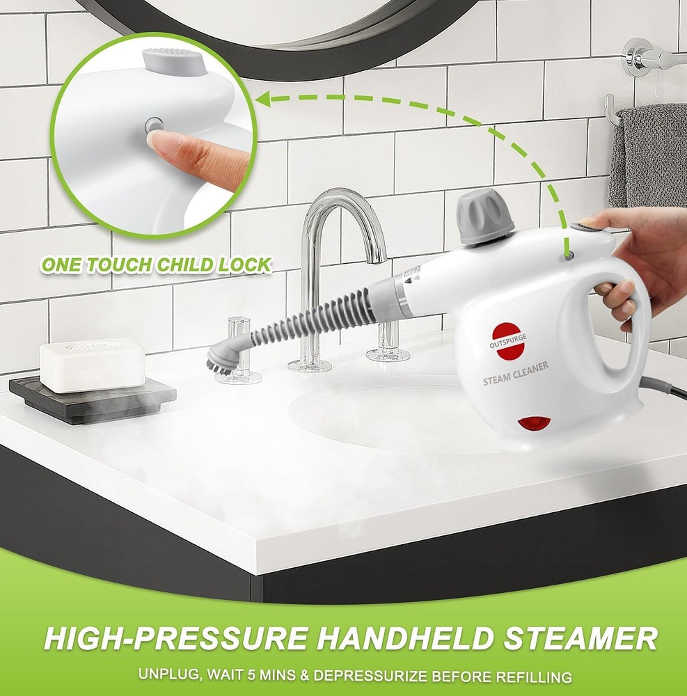 Handheld steam cleaner, high-pressure multi-surface steam jet