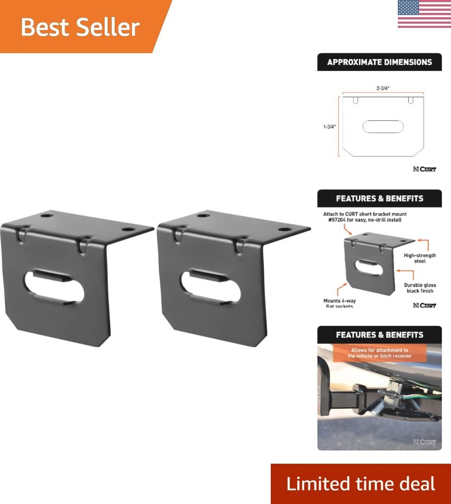 Vehicle-Side Trailer Wiring Harness Mounting Bracket for 4-Way Flat, Gloss Bl...