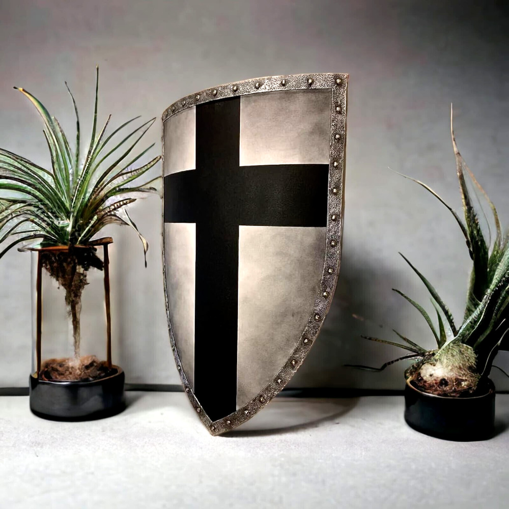 Medieval Crusader Shield Battle Knight Warrior Shield Templar Black Cross Design