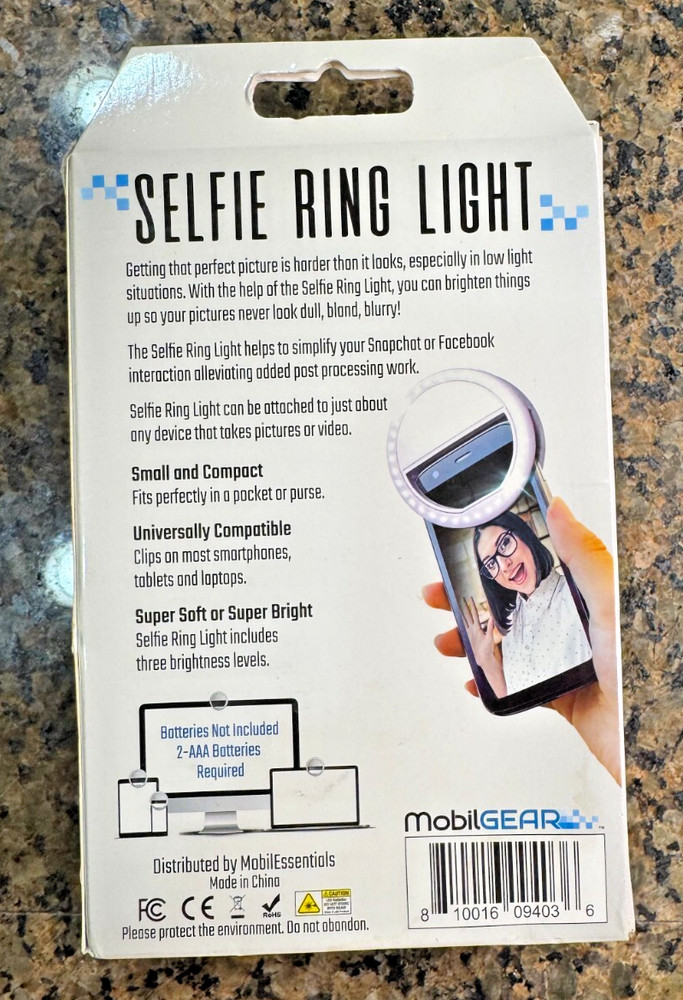 Smartphone Clip-on Selfie Ring Light 3 Brightness Settings Battery Powered New