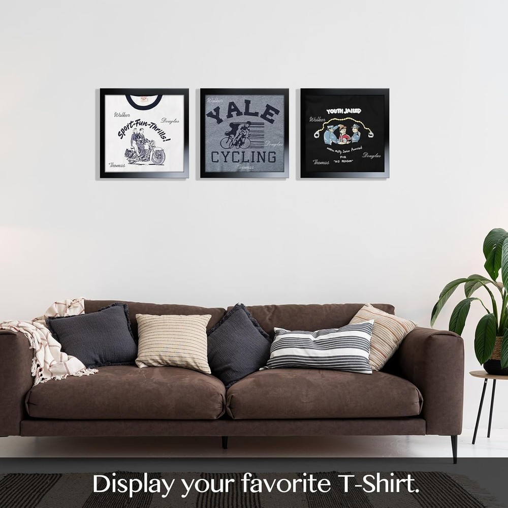 T-Shirt Display Frame for Front Graphics up to 12" x 12", Solid Wood Shadow B...