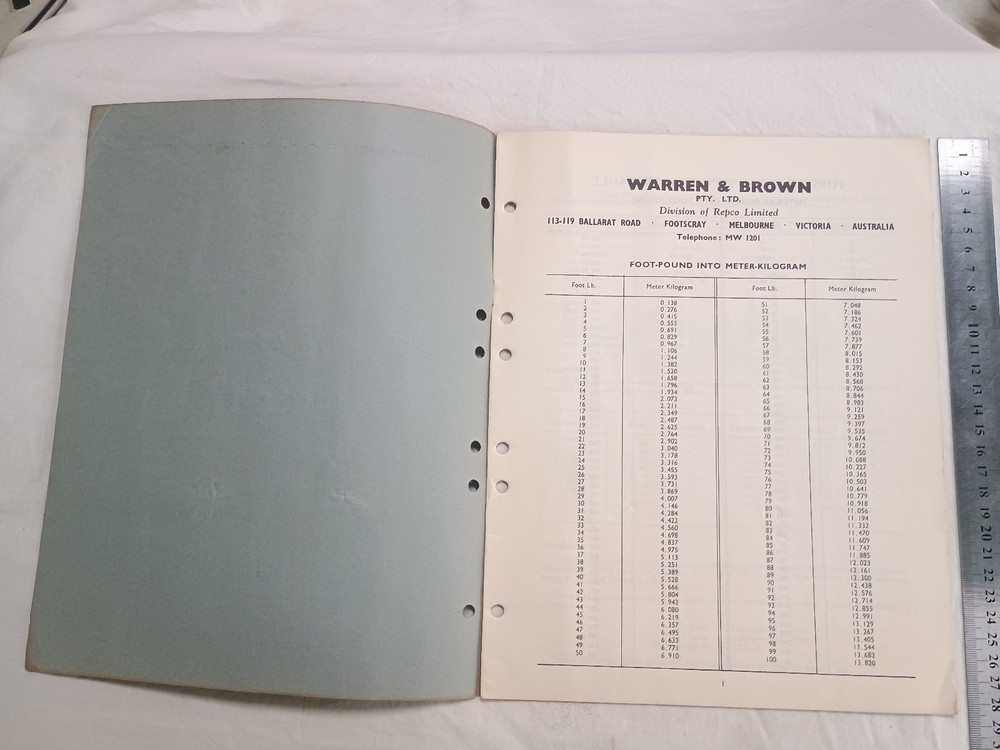 1959 W&B Warren & Brown Tension Wrenches Application Data &Technical Information