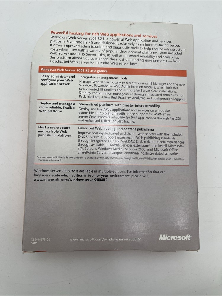 Microsoft Windows Web Server 2008 R2,SKU LWA-00984 (EB1582)