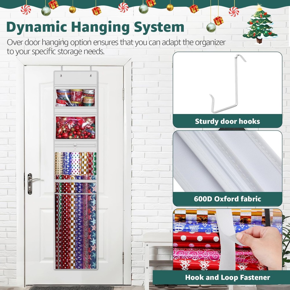 Wrapping Organizer Storage, Double-Sided Hanging Gift Wrap Roll Holder for Ch...