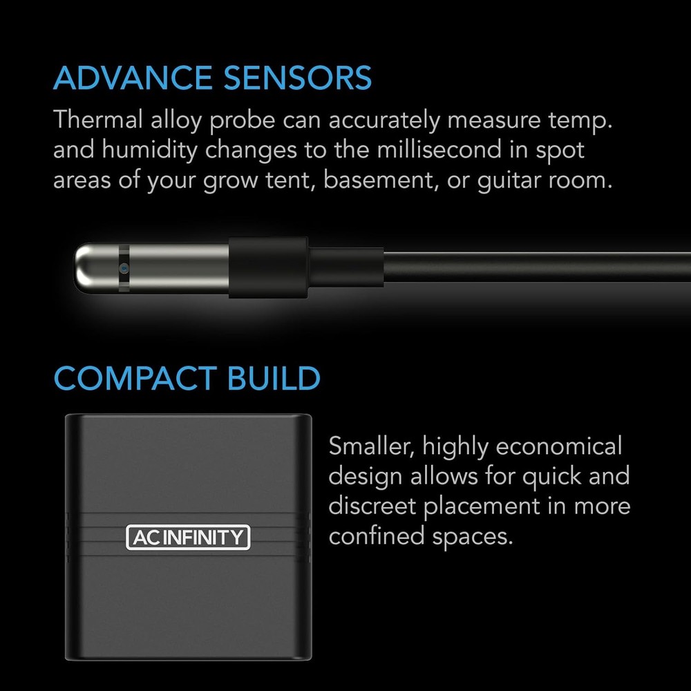 AC Infinity CLOUDCOM A2, Mini Temperature Humidity Smart Hygrometer Black