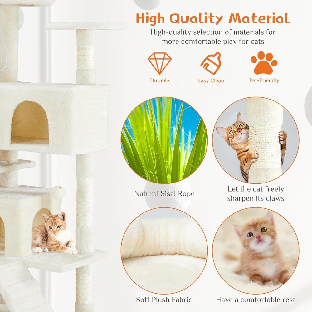 54" Modern Cat Tree. Multi-Level. With Scratching Posts & Perches. For Cats