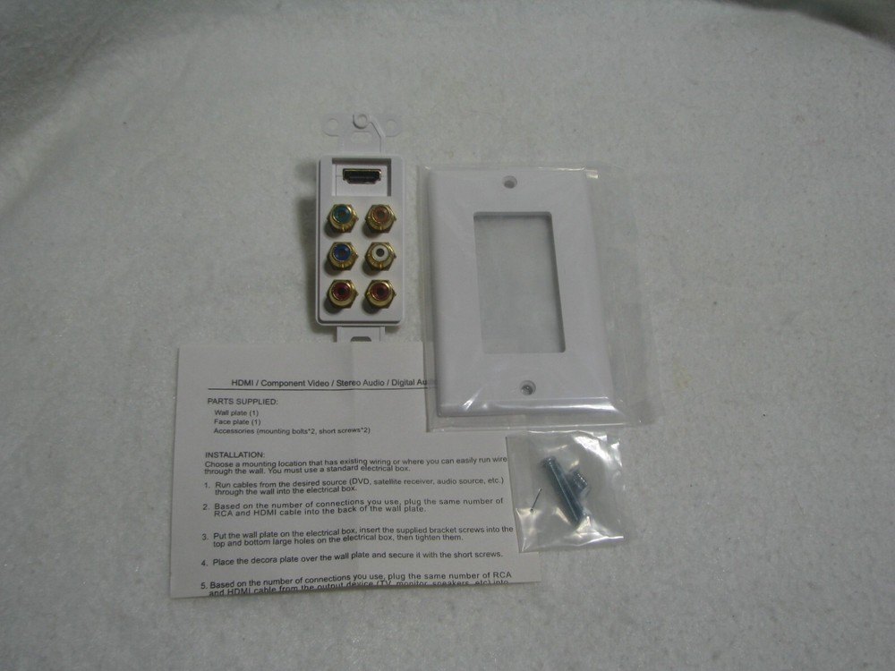 HDMI Component Video Stereo Audio Wall Plate Single Gang White