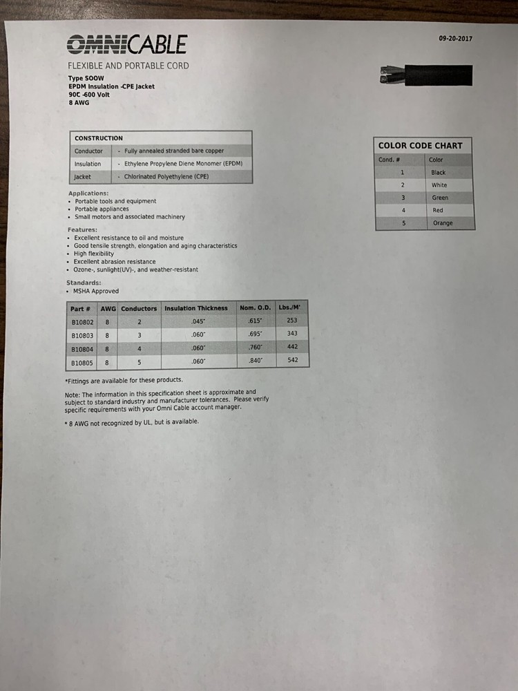 OMNI CABLE B10804 - SOOW-8AWG