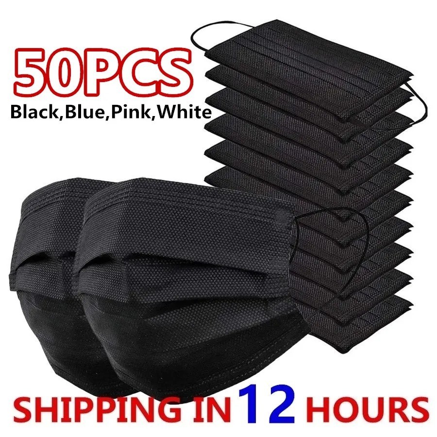 3-Layer Disposable Face Masks Black Meltblown Filter Anti-Dust Earloop Mask