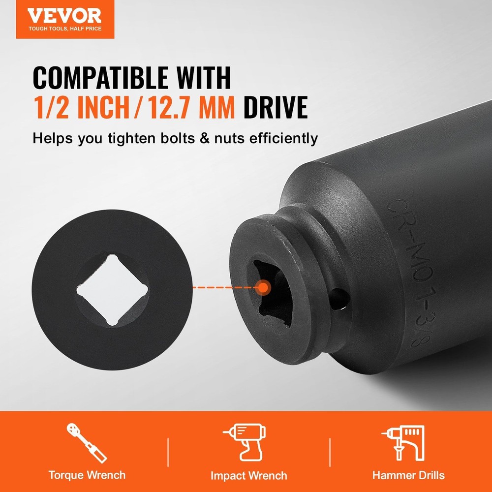 1/2in Drive Durable 12-Point Deep Socket Set 8PCS 29-39mm