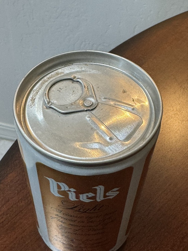 Piels Light - copper colored aluminum empty Beer Can - Bottom Opened