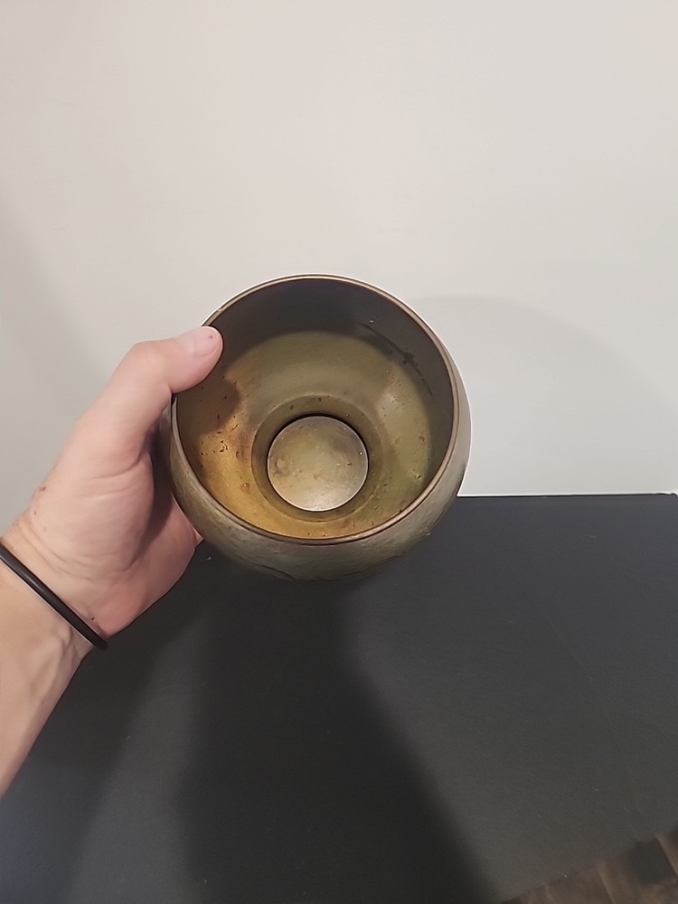UNIQUE OPPENHEIM FOOTED BRASS ENAMEL BOWL