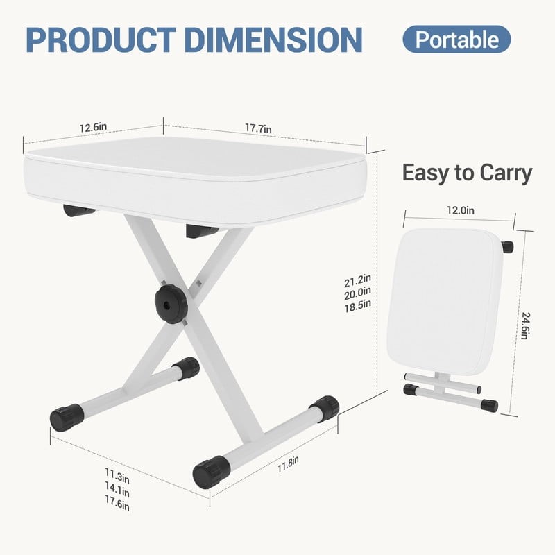 2 Pack Portable Adjustable Piano Bench, Folding Keyboard Stool with Thick