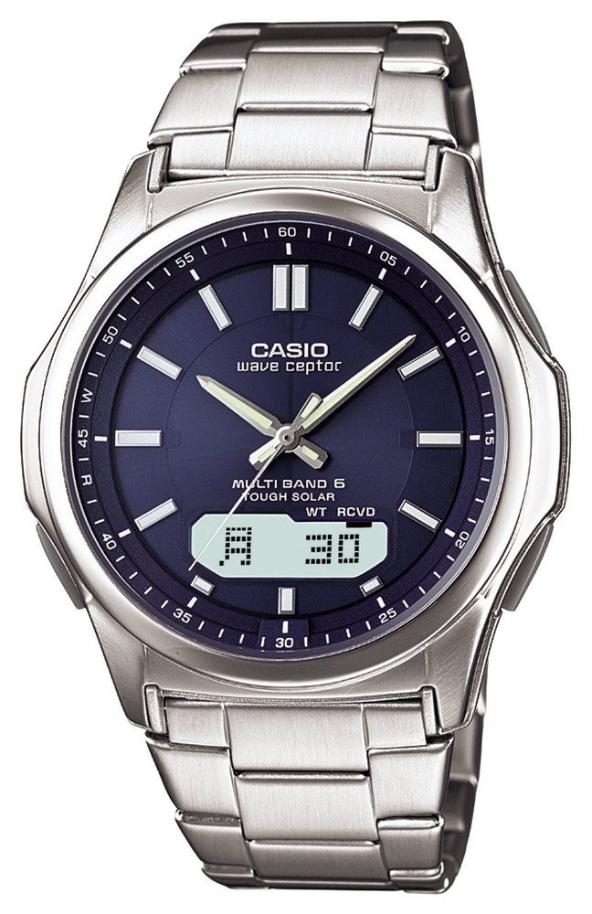 Casio Wave Ceptor  Men's Silver Solar-Powered Radio-Controlled Watch