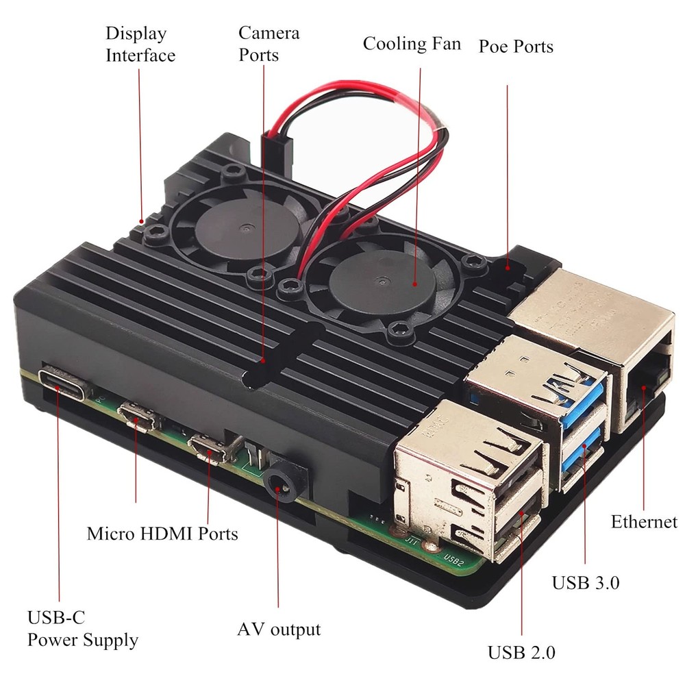 Raspberry Pi 4 Metal Case with Dual Fan, Raspberry Pi 4 Computer Model B Alum...